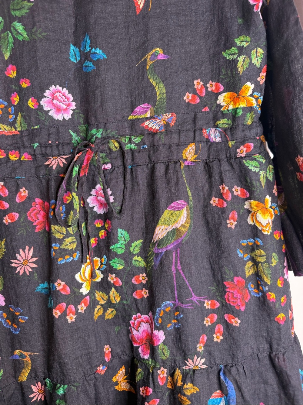 Johnny Was Workshop Boho Black Floral & Bird Maxi Dress with Multicolor Print - Picture 6 of 7